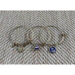 Expandable Bangle Bracelet 3pc Nautical Ships Wheel Charm Gold tone Stackable